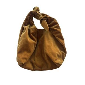 Merit Beauty Cosmetic Makeup Bag Brown Corduroy Tie Top Pouch Small Bucket Bag